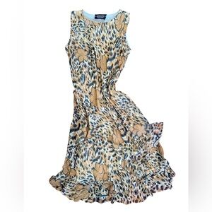 Vintage Dress Dainty Ruffle Hem Leopard Print Minimalist Neutral Tones